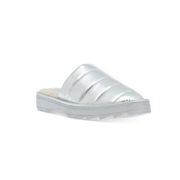 Steve Madden Womens 9 M Silver Chex Faux Fur Lined Slide Slipper NIB HI6 - Picture 1 of 4